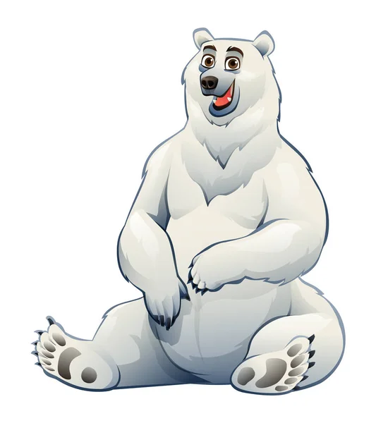 Urso Polar Desenho Animado Sentado Ilustração Isolada Fundo Branco — Vetor de Stock