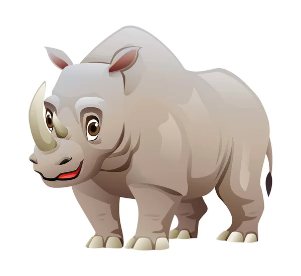 Rhino Cartoon Character Illustration Isolated White — Stock Vector