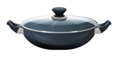 Pan vektörü beyaz arkaplanda izole edildi. Stewpot mutfak gereçleri çizgi film çizimi