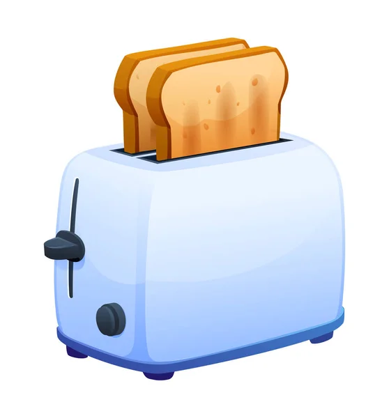 Toaster Mit Zwei Gebratenen Stücken Weißbrot Vektor Cartoon Illustration Isoliert — Stockvektor