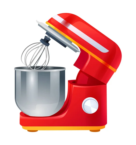 Küchenständer Mixer Mit Edelstahlschale Vektor Illustration Isoliert Auf Weißem Hintergrund — Stockvektor