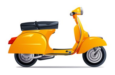 Retro-klasik scooter motosiklet çizimi. Beyaz arkaplanda klasik scooter izole edildi
