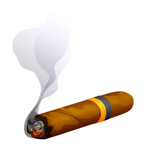 Fumante Sigaro Vettoriale Illustrazione Isolato Sfondo Bianco — Vettoriale Stock
