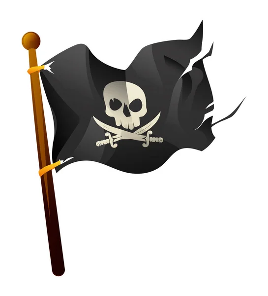 頭蓋骨とクロスボーンを持つ海賊旗 散らされた海賊旗ベクトル漫画イラスト — ストックベクタ