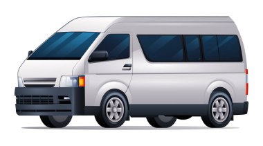 Minibus vektör çizimi. Minivan beyaz arkaplanda izole edildi