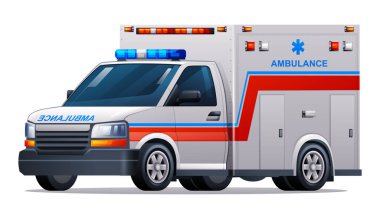 Ambulans acil durum araba vektör çizimi. Tıbbi araç beyaz arkaplanda izole edildi