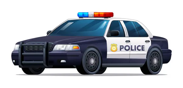 Polisbil Vektor Illustration City Patrull Officiella Fordon Sedan Bil Isolerad — Stock vektor