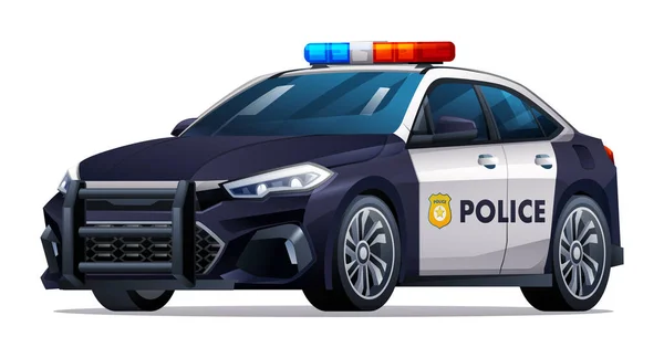 Polisbil Vektor Illustration Patrull Officiella Fordon Sedan Bil Isolerad Vit — Stock vektor
