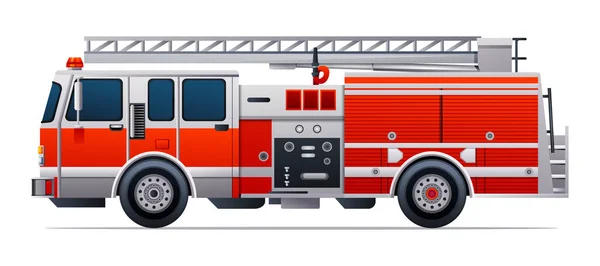 Rode Brandweerwagen Vector Illustratie Emergency Rescue Truck Zijaanzicht Geïsoleerd Witte — Stockvector