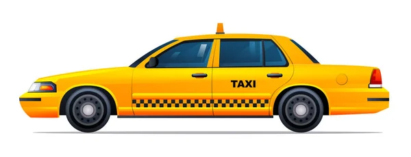Gul Taxi Bil Sida Vektor Illustration Isolerad Vit Bakgrund — Stock vektor