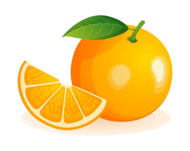 Orange fruit whole and cut sliced. Vector illustration isolated on white background clipart