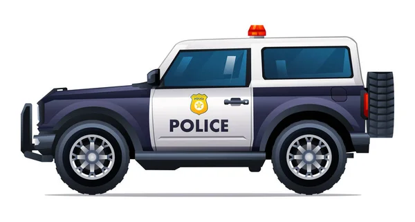 Polizei Auto Seite Ansicht Vektor Illustration Streifenwagen Geländewagen Isoliert Auf — Stockvektor