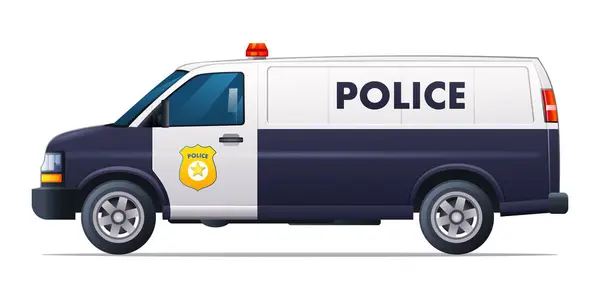 Vektor Illustration Für Polizeiwagen Streifenwagen Seitenansicht Van Auto Isoliert Auf — Stockvektor