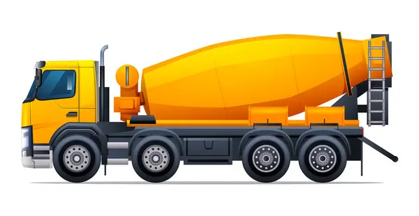 Betonnen Mixer Zijaanzicht Vrachtwagen Vector Illustratie Zware Machines Bouwvoertuig Geïsoleerd — Stockvector