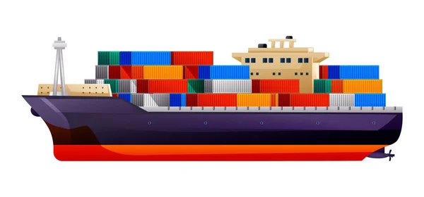 Vrachtschip Met Containers Vector Illustratie Scheepvaart Goederenvervoer Geïsoleerd Witte Achtergrond — Stockvector