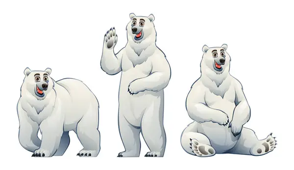 Set Polar Bear Cartoon Characters Illustration Isolated White Background — Stock Vector