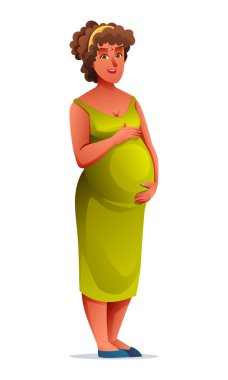 Hamile bir kadın göbek vektör çizimine sarılıyor.