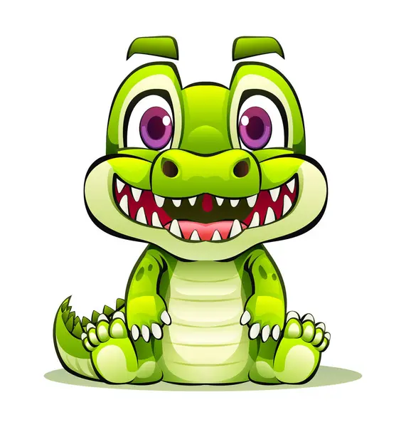 Słodki Kreskówkowy Krokodyl Siedzi Ilustracja Znaku Wektora — Wektor stockowy