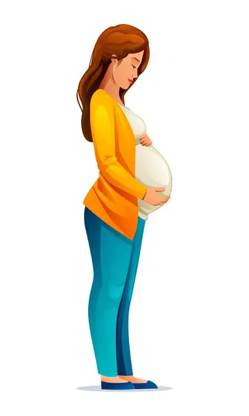 Pregnant Woman Hugging Her Belly Waiting Baby Vector Illustration — Stock Vector