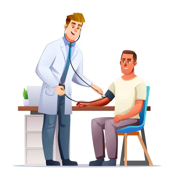 患者に血圧を測定する医師 医療検査と医療のコンセプト ベクトル漫画キャラクターイラスト — ストックベクタ