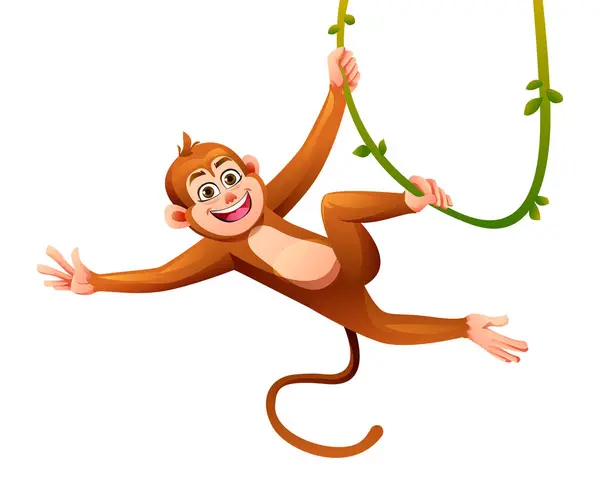 Cute Monkey Hanging Cartoon Character Illustration Isolated White Background — Stock Vector