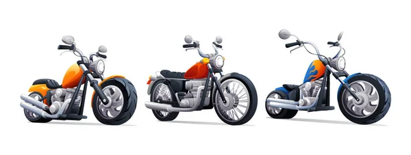 Conjunto Motocicletas Clásicas Vector Ilustración Dibujos Animados Aislados Sobre Fondo — Vector de stock