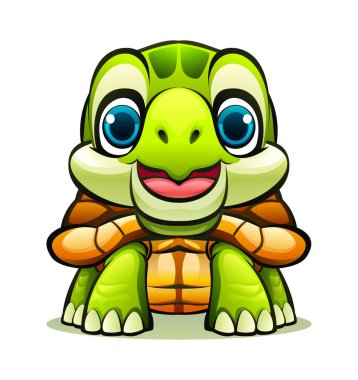 Şirin kaplumbağa çizgi film vektör karakter çizimi