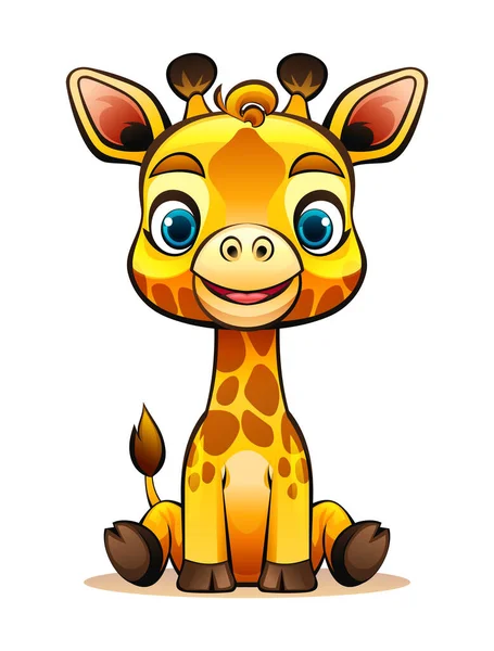 Carino Cartone Animato Giraffa Seduta Illustrazione Del Carattere Vettoriale — Vettoriale Stock