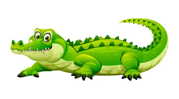 Crocodile Διανυσματική Απεικόνιση Κινουμένων Σχεδίων Απομονώνονται Λευκό Φόντο — Διανυσματικό Αρχείο