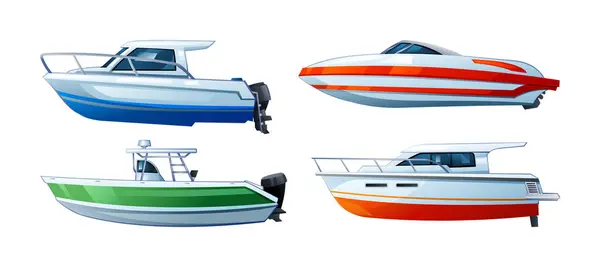 Set Speedboat Motorboat Vector Illustration Isolated White Background — Stock Vector