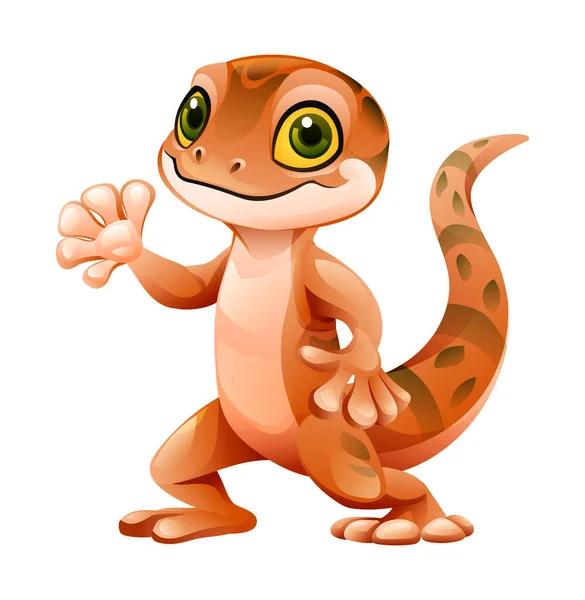 Cute Gecko Machając Ręką Wektor Kreskówki Ilustracja Izolowane Białym Tle — Wektor stockowy