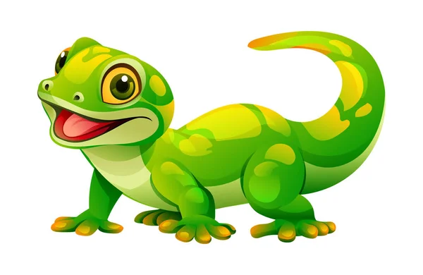 Cute Zielony Gecko Ilustracji Kreskówki Wektor Jaszczurki Izolowany Białym Tle — Wektor stockowy