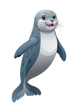 Çizgi film fokları yüzüyor. Vektör illüstrasyonu beyaz arkaplanda izole edildi