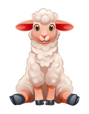 Çizgi film kuzusu oturuyor. Vektör illüstrasyonu beyaz arkaplanda izole edildi