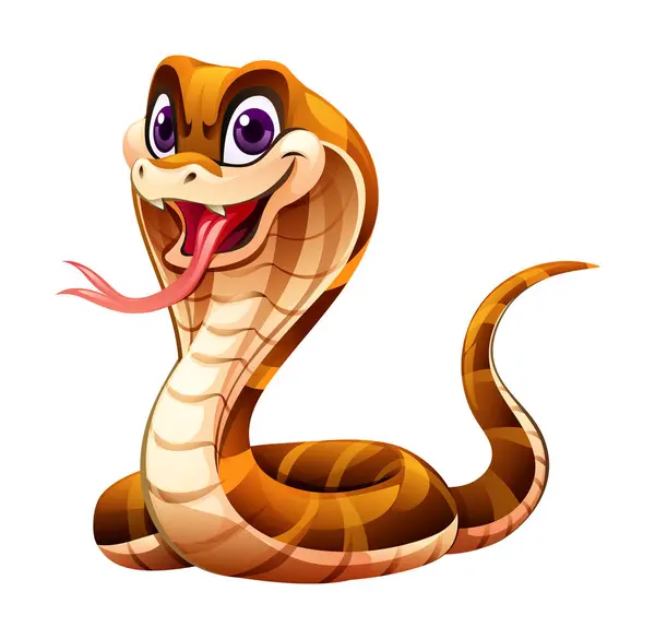 Rey Cobra Serpiente Ilustración Vector Dibujos Animados Aislados Sobre Fondo — Vector de stock