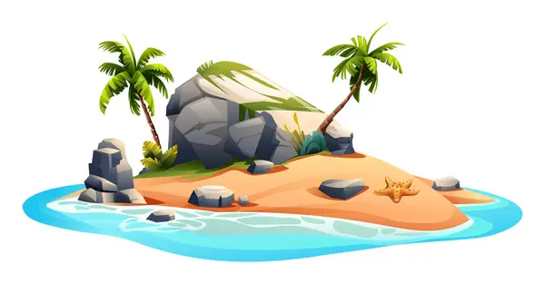 Desert Island Illustration Vectorielle Dessin Animé Île Inhabitée Isolée Sur — Image vectorielle