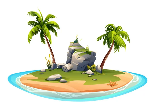 Île Tropicale Dans Océan Illustration Vectorielle Dessin Animé Isolé Sur — Image vectorielle