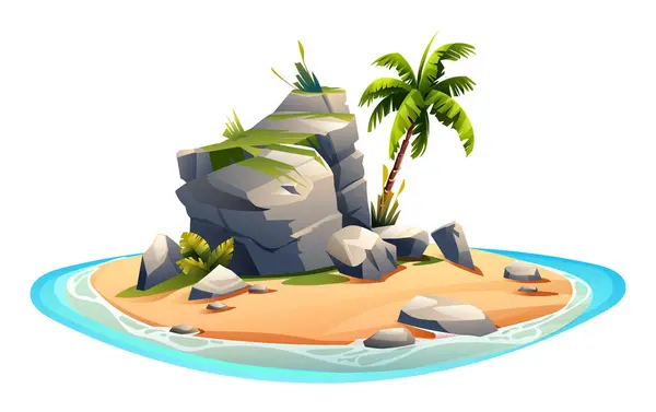 Île Déserte Dans Océan Illustration Vectorielle Dessin Animé Isolé Sur — Image vectorielle