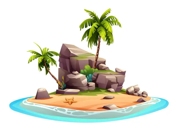 Île Tropicale Avec Des Palmiers Des Roches Illustration Vectorielle Dessin — Image vectorielle