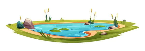 Natural Lagoa Desenho Animado Vetor Ilustração Isolado Fundo Branco — Vetor de Stock
