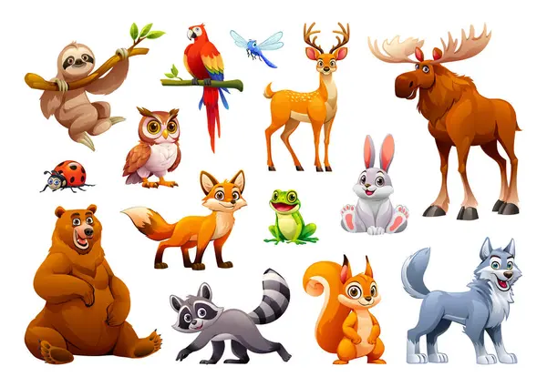 Set Forest Animals Woodland Animals Collection Vector Cartoon Illustration — Stock Vector