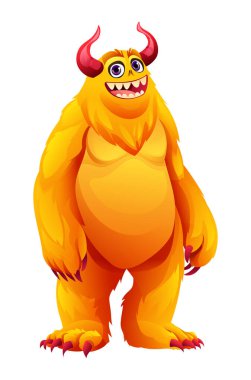 Neşeli tüylü canavar karakteri. Vektör çizgi film illüstrasyonu