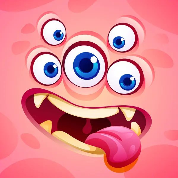 舌の表情の漫画のキャラクターを示すおかしいモンスター ベクトルイラスト — ストックベクタ