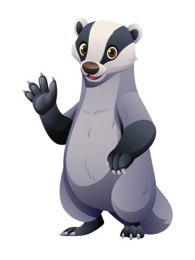Cartoon badger waving hand. Vector illustration isolated on white background clipart