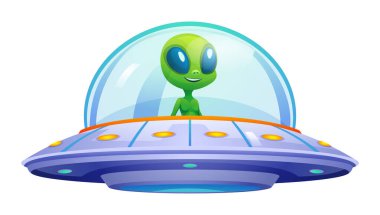 UFO vektör illüstrasyonunu kullanan uzaylı beyaz arkaplanda izole edildi