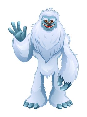 Yeti el sallayan çizgi film karakteri. Canavar vektör çizimi beyaz arkaplanda izole edildi