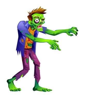 Zombi cadılar bayramı karakter çizimi. Vektör karikatürü beyaz arkaplanda izole edildi