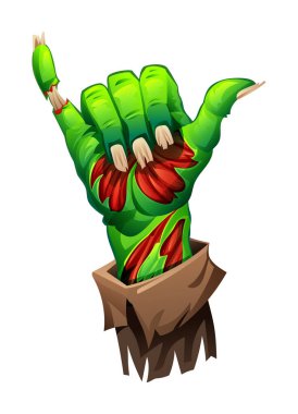 Yırtık derili zombi eli, Shaka işareti yapıyor. Vektör çizgi film illüstrasyonu