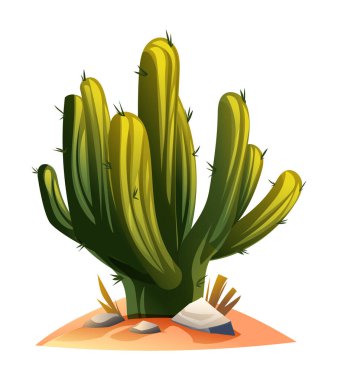 Zemin vektör illüstrasyonundaki kaktüs ağacı beyaza izole edilmiş
