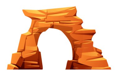 Engebeli kanyon kayalarından oluşmuş doğal bir kemer. Çöl kayası, tepe ya da dağ vektör çizimi beyaz arkaplanda izole edilmiş.